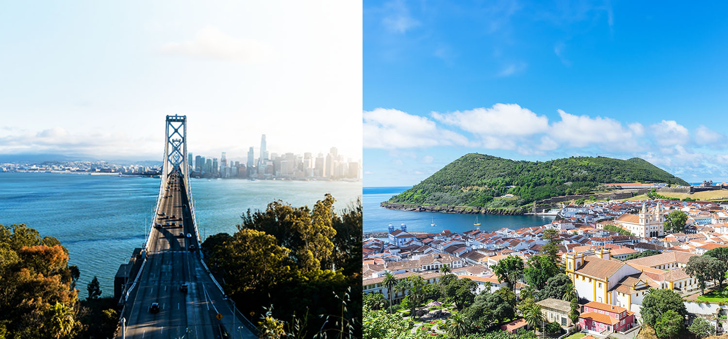 View over Oakland city. View over Angra do Heroismo city, Terceira, Azores.