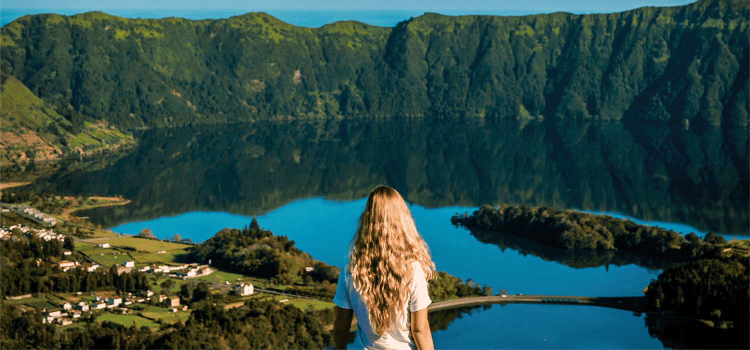 Woman observing the Sete Cidades lagoon
