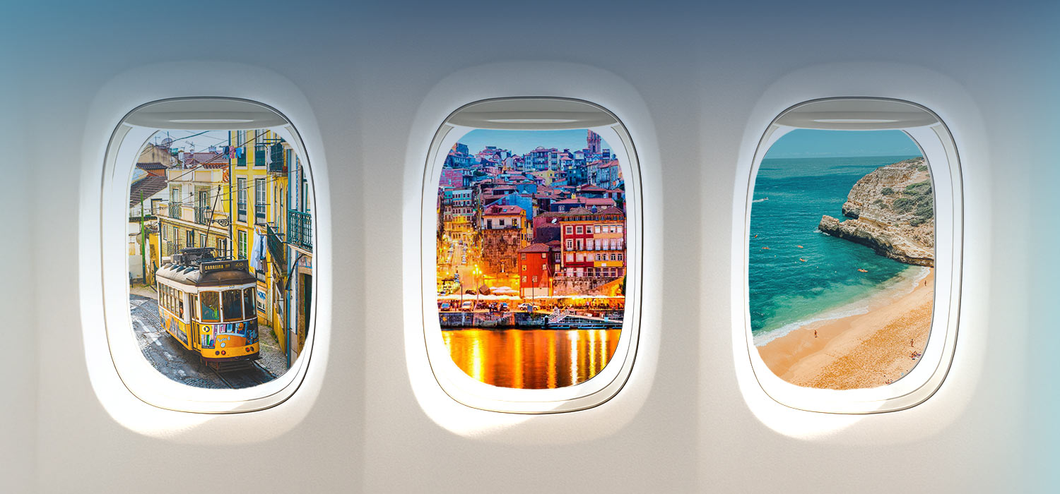 3 destinos: Lisboa, Porto e Algarve (Faro).
