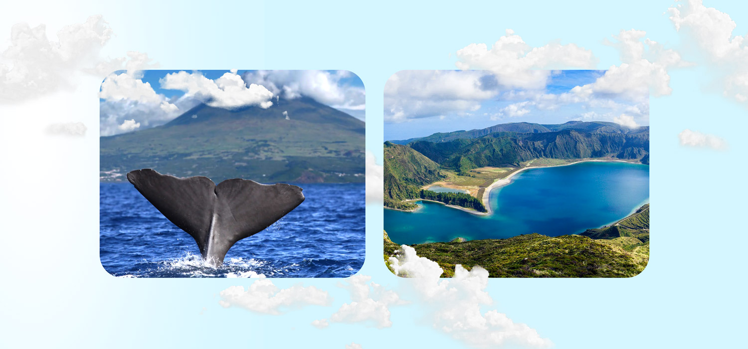 2 imagens: Ilha do Pico e a Lagoa do Fogo