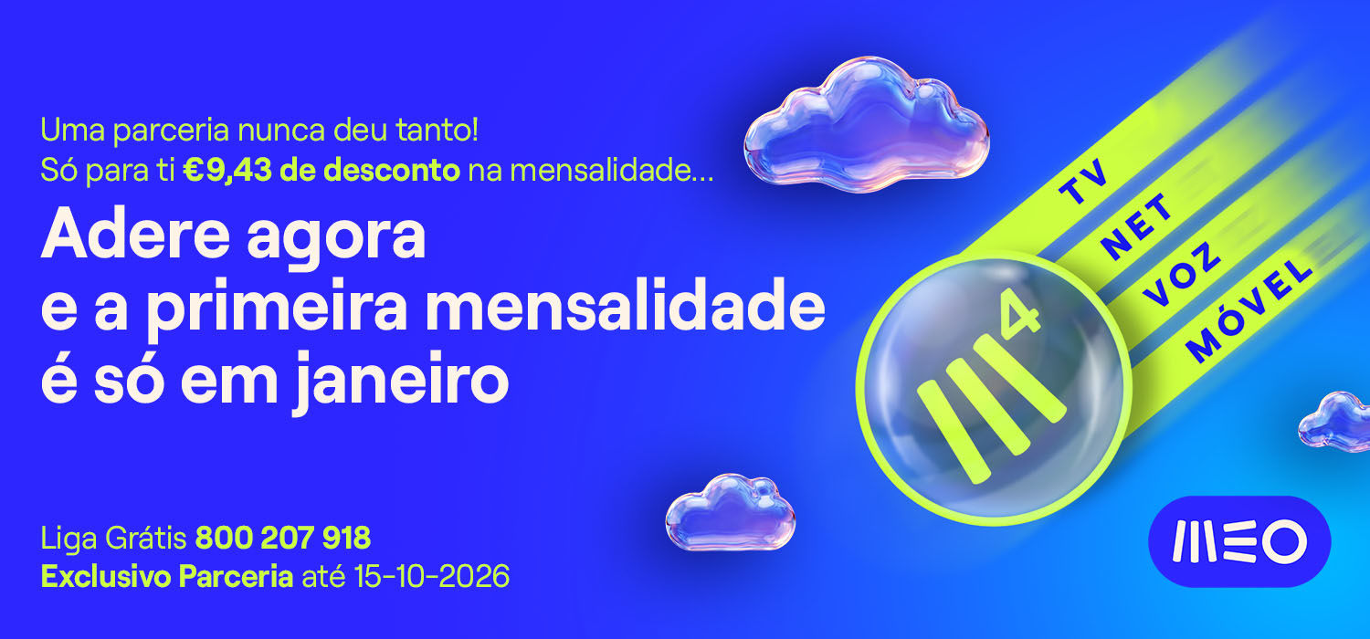 Uma parceria nunca deu tanto! Só para ti €9,43 de desconto na mensalidade... Adere agora e a primeira mensalidade é só em janeiro. Liga Grátis 800 207 918. Exclusivo parceria até 15-10-2026.