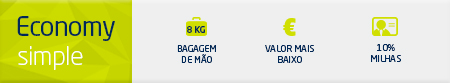 Economy SIMPLE. 8Kg Bagagem de porão; Valor mais baixo; 10% em milhas.